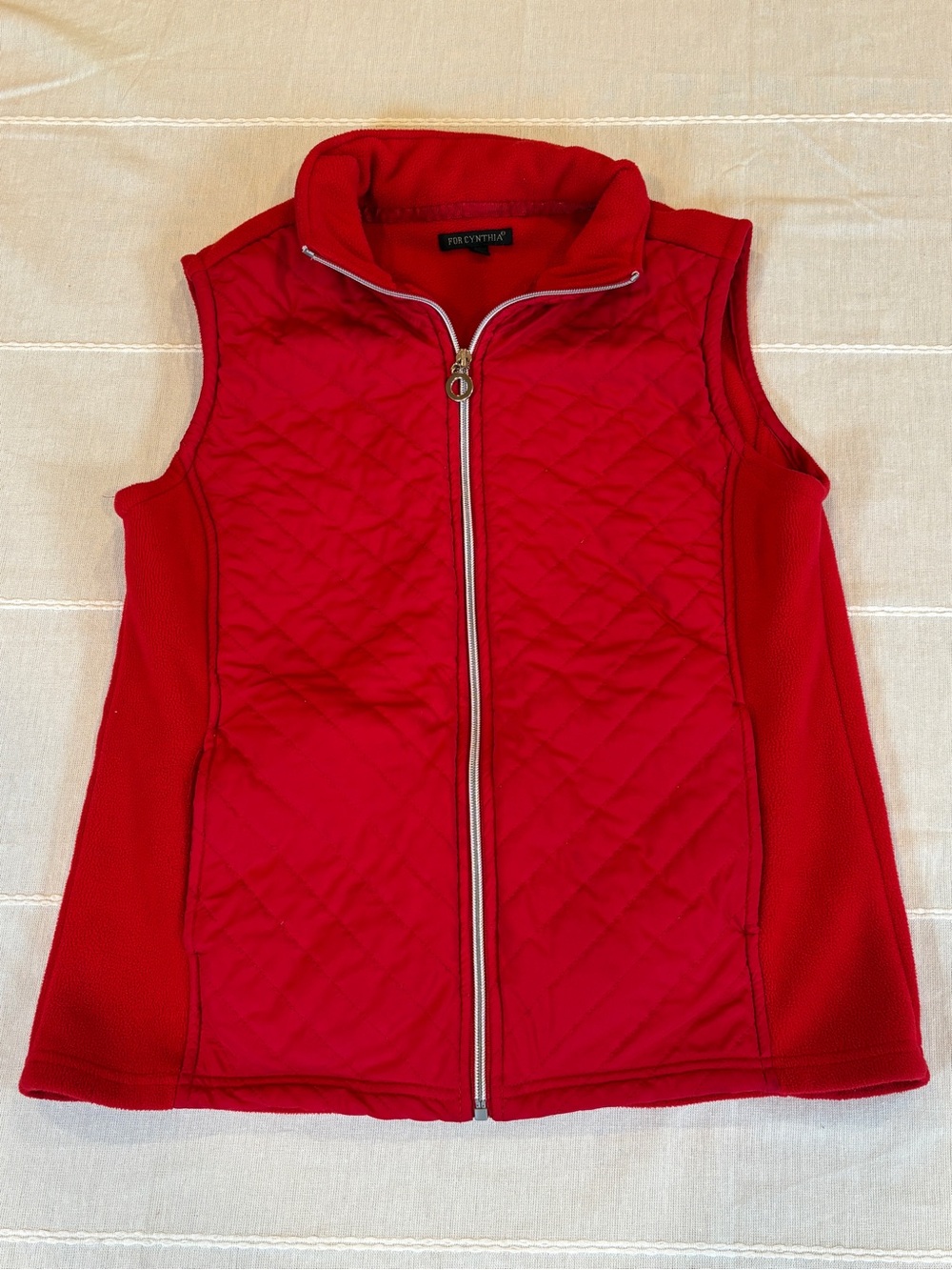 For Cynthia Red Quilted Fleece Zip Front Vest Women’s Large Lightweight Puffer - Picture 2 of 7